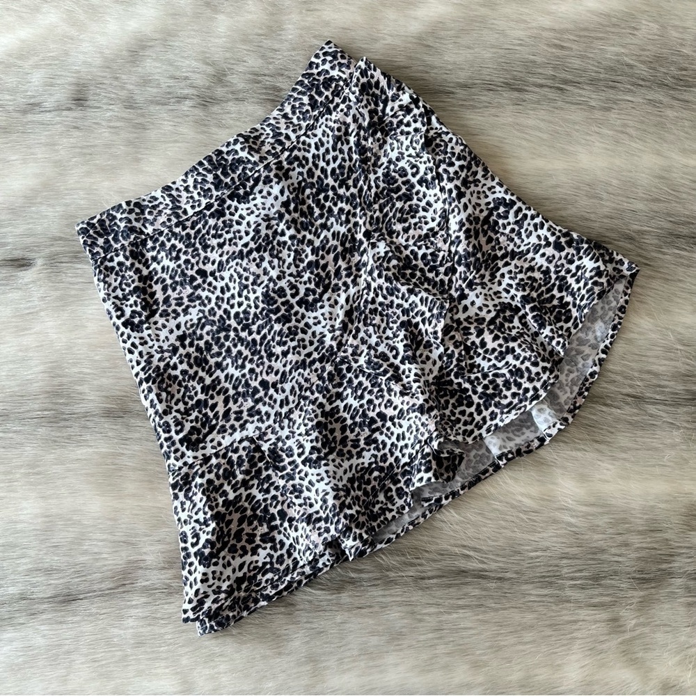 New SIM & SAM Leopard Ruffled Mini Skirt XS Elastic Waist 90s Tiered